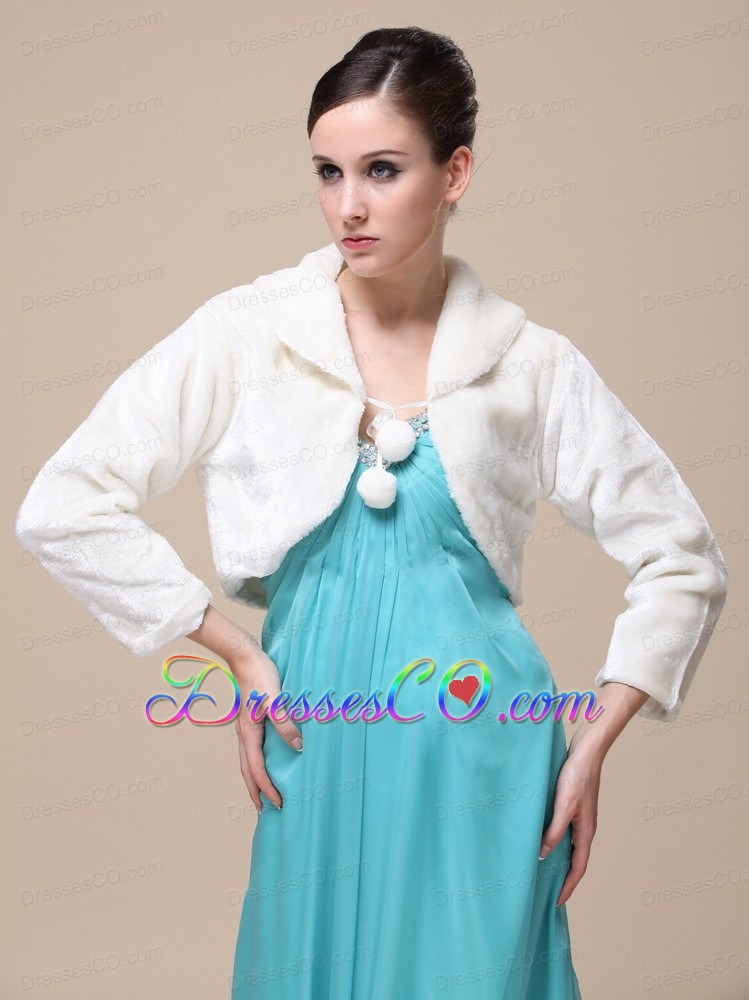 Faux Fur Special Occasion Jacket In Ivory With Fold-over Collar